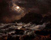 月光下的挪威海岸 - 安德烈亚斯·阿亨巴赫